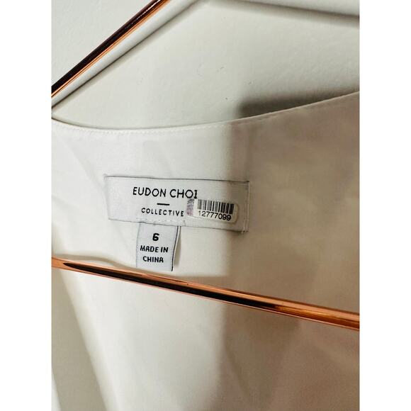 EUDON CHOI COLLECTIVE White Pleated Sleeveless V-Neck Button Maxi Dress Size 6 - Picture 7 of 15